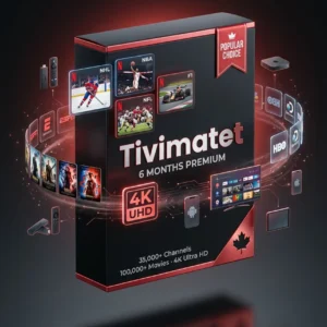 Tivimatet 6 months IPTV subscription Canada — premium software box with 35,000+ channels, 4K Ultra HD, NHL NBA NFL F1 live sports